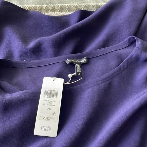 EILEEN FISHER Tunic Bateau neck purple Large with side and sleeve slits NWT - Picture 7 of 12